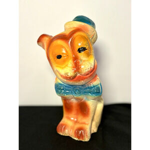 Vintage 1920's - 50's Carnival Prize Chalkware Bonzo The Dog W/ Derby Hat 7"